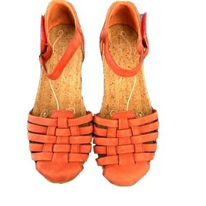 Ahnu Malini Closed Toe Sandal Woven Red Stone Leather Ankle Strap Cork Size 7